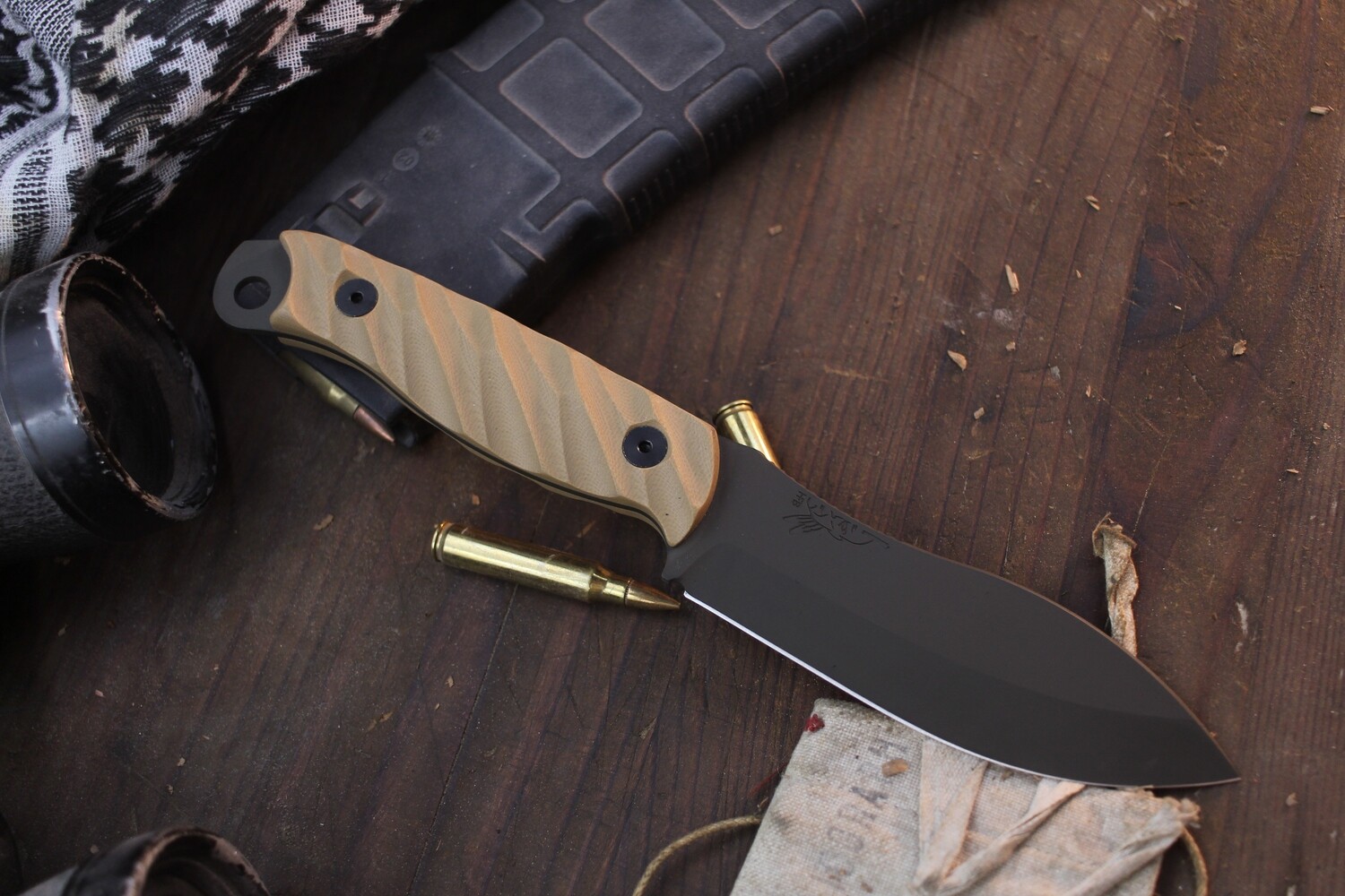 Half Face Blade Skinner 4.5&quot; Fixed Blade / Coyote Tan G-10 / OD Green Cerakote Magnacut
