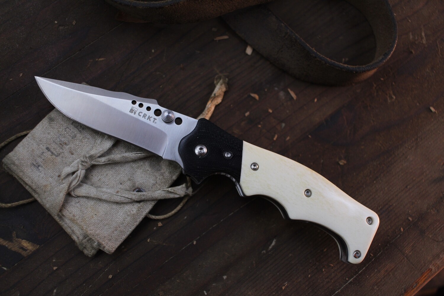 CRKT The Natural 2 3.25&quot; Assisted Folder / White Bone &amp; G-10 / Satin 8Cr13MoV ( Pre Owned )