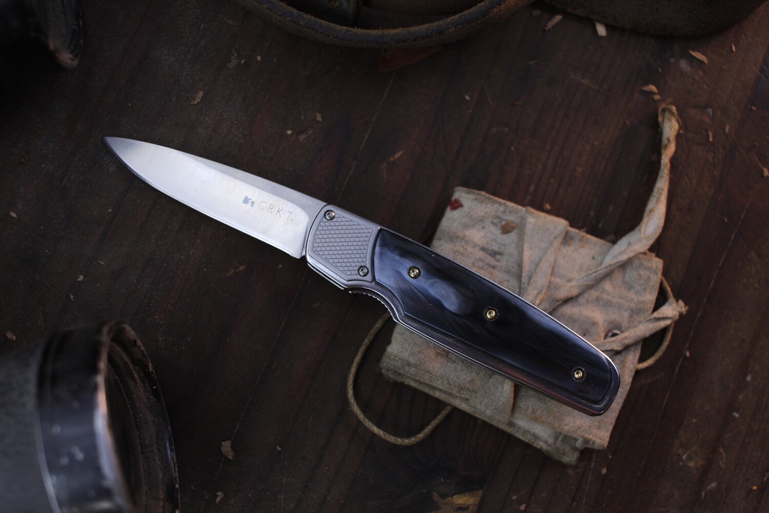 CRKT Kommer Fulcrum 2.75&quot; Slidelock Folder / Gray &amp; Black CPL / Satin AUS-8 ( Pre Owned )