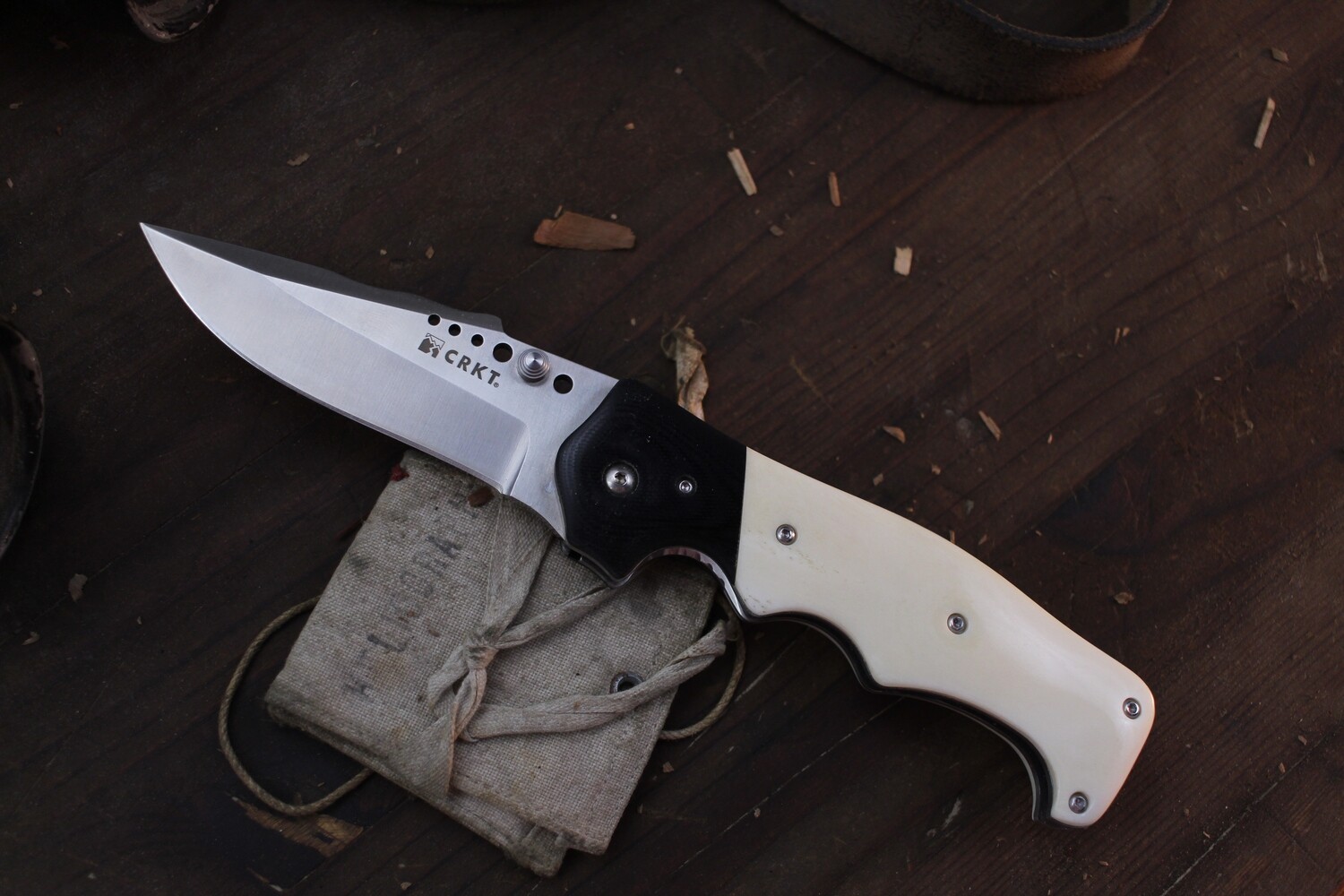 CRKT The Natural 3.88&quot; Assisted Folder / White Bone &amp; G-10 / Satin  AUS-8 ( Pre Owned )
