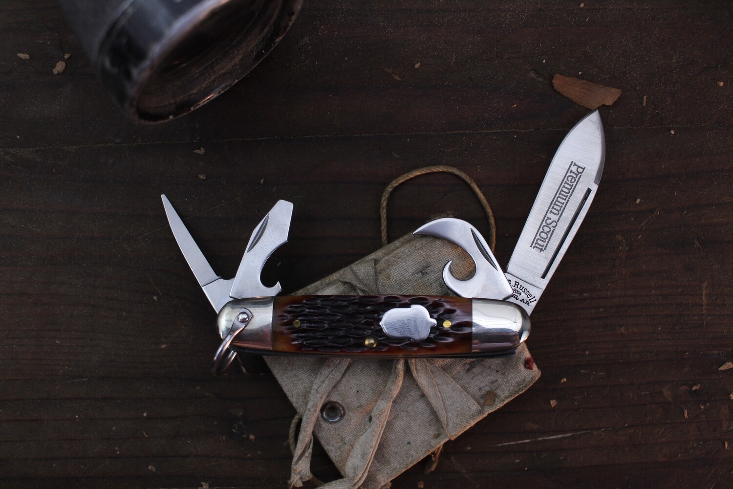 A. G. Russell Scout Special 3.75&quot; Closed Multi Tool / Jigged Bone/ Satin High Carbon ( Pre Owned )
