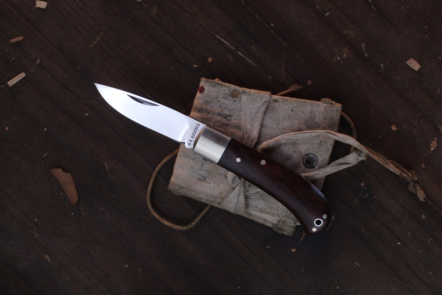 A. G. Russell Small 2&quot; Lockback Folder / Cherry Wood / Satin VG-10 ( Pre Owned )