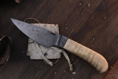 Mark Couch Bush Town Special  4” Utility / Maple / Alaskan Forged Damascus