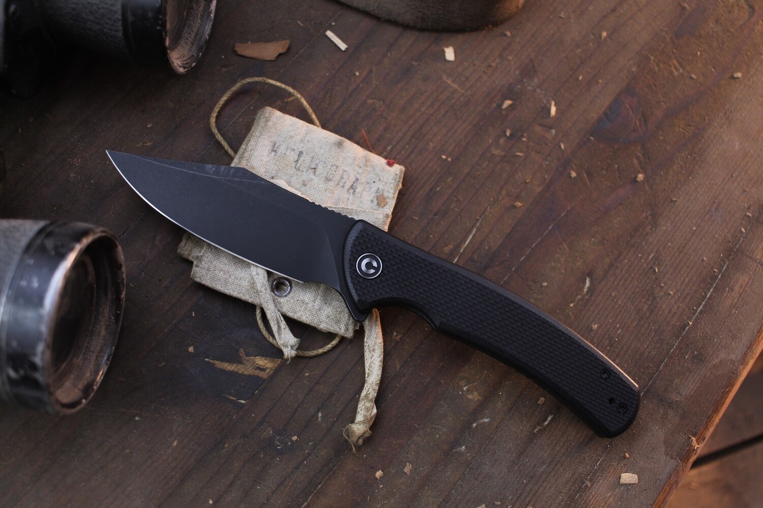 CIVIVI Sinisys 3.7&quot; Framelock Flipper / Black Micarta / Blackwashed Sandvik 14C28N