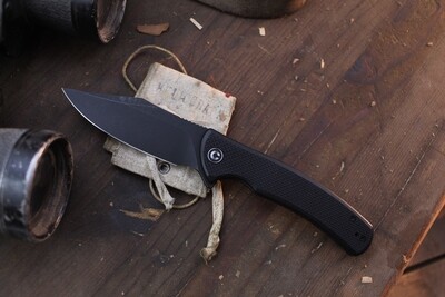 CIVIVI Sinisys 3.7&quot; Framelock Flipper / Black Micarta / Blackwashed Sandvik 14C28N