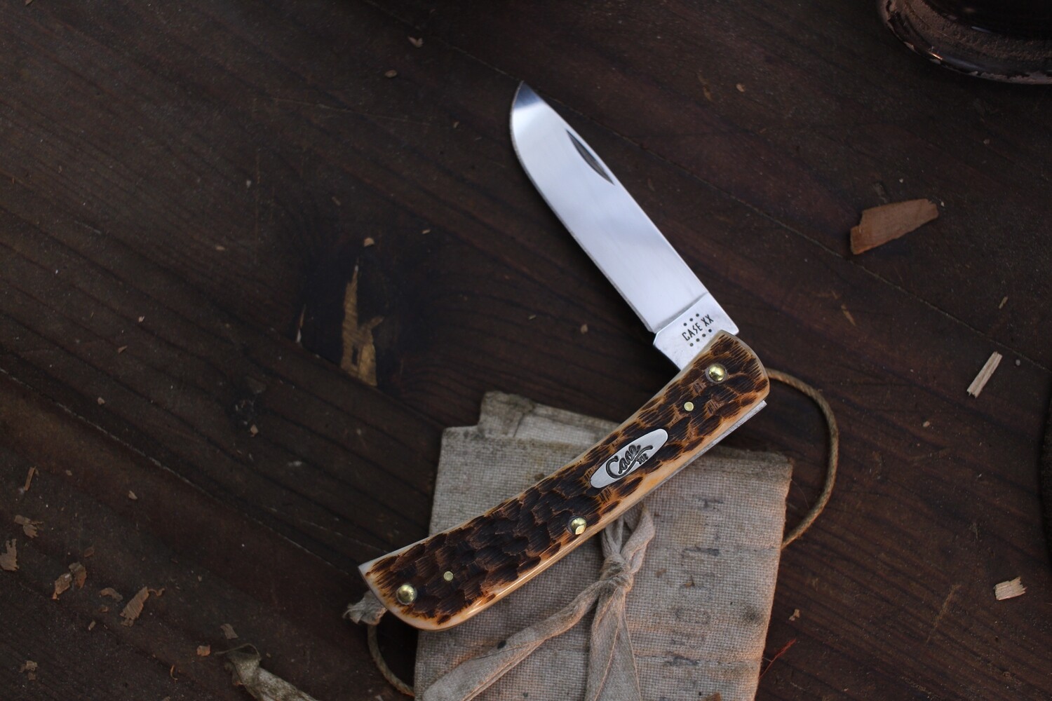 Case Sodbuster Jr. 3.625 Closed Slipjoint Folder / Peach Seed Jigged Brown Bone / Polished Tru-Sharp