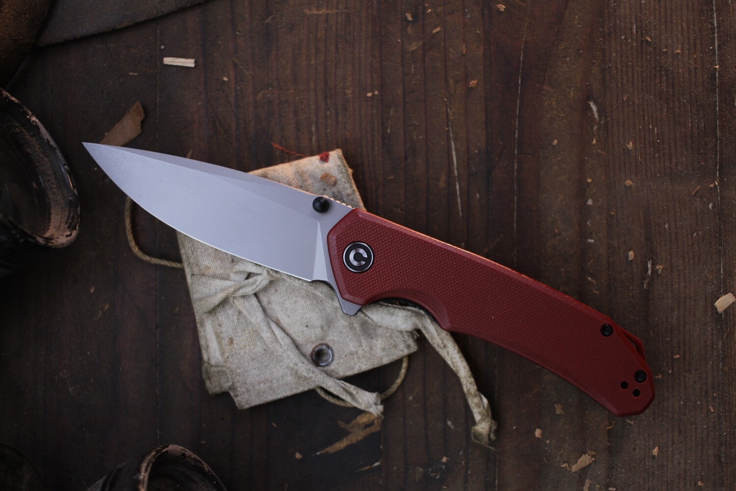 CIVIVI Brazen 3.5&quot; Linerlock Flipper / Red G-10 / Stonewashed Sandvik 14C28N