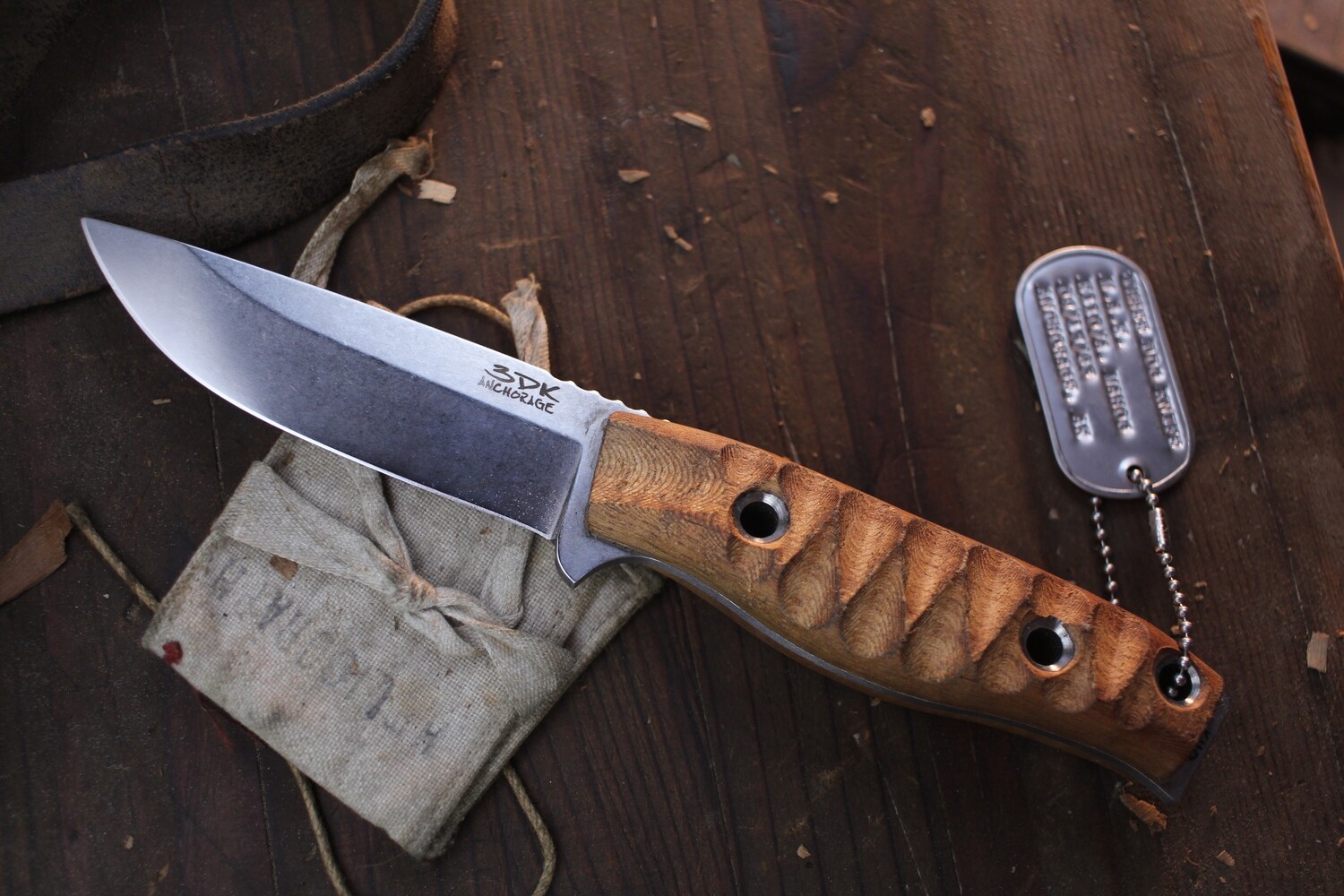 3DK MAK 4&quot; Fixed Drop Point, K110 Blade / Mahogany Wood Handle