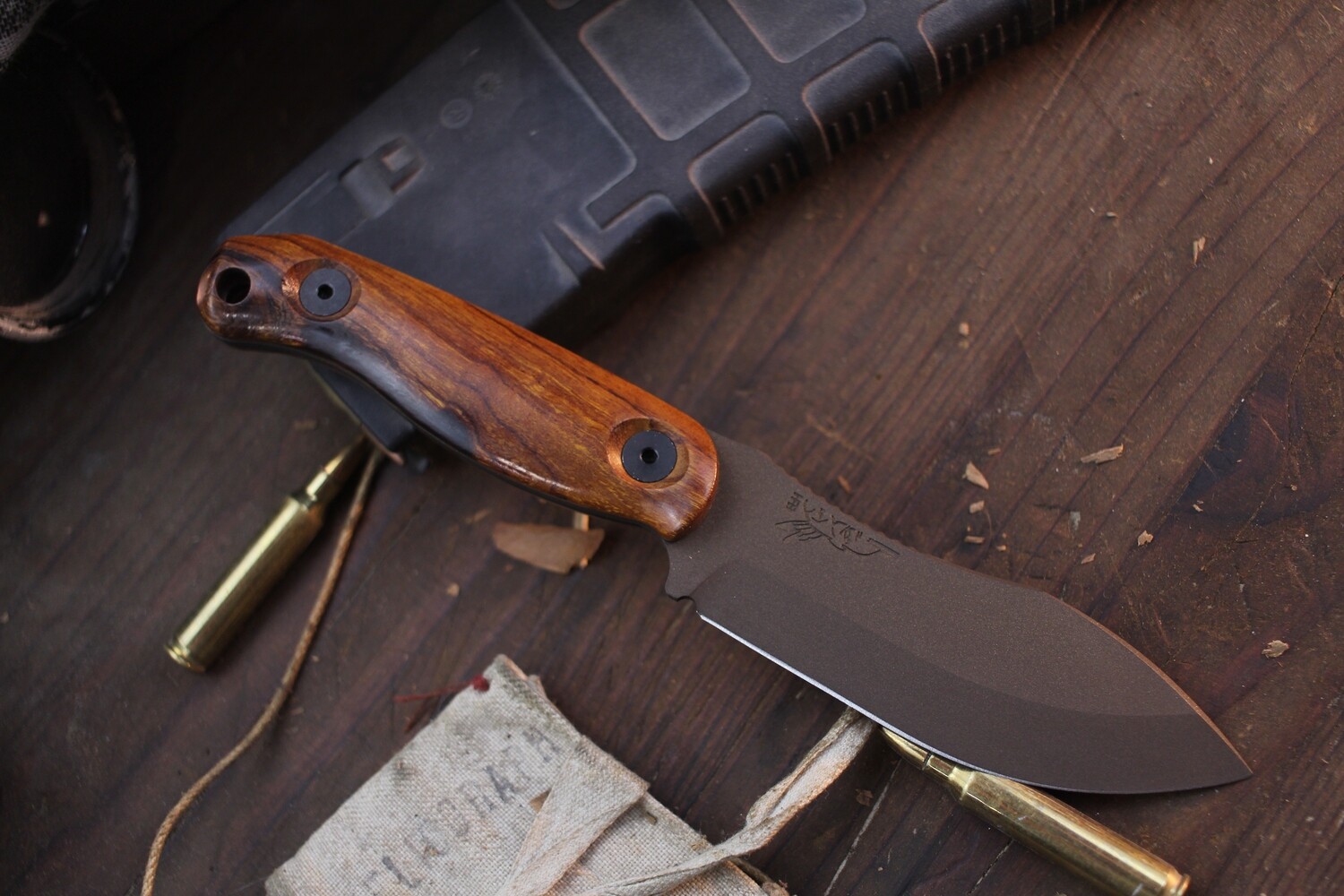 Half Face Blade Skinner Jr. 3.75&quot; Fixed Blade / Desert Ironwood / Bronze Cerakote MagnaCut