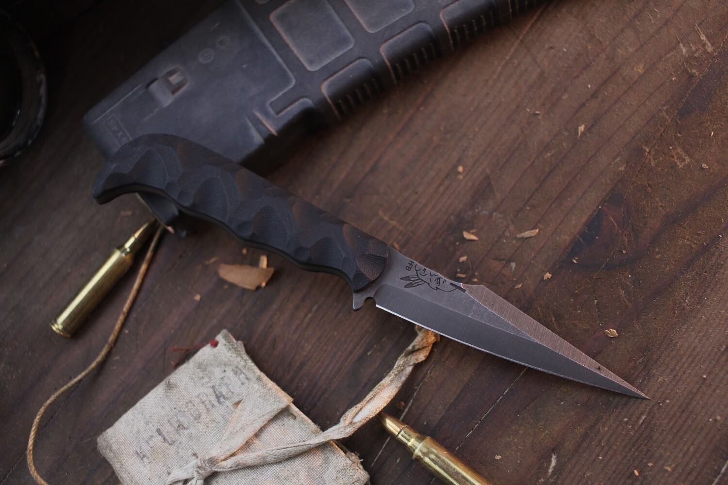 Half Face Blade Senator 3.75&quot; Fixed Blade / Rockwork Black G-10/ Acid Washed MangnaCut