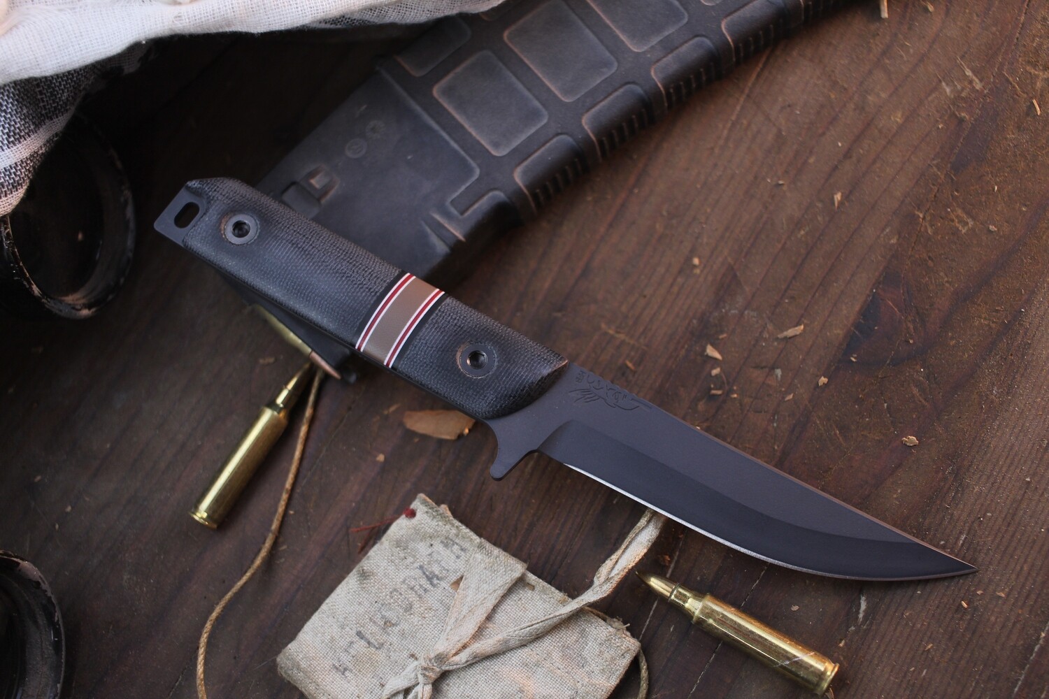 Half Face Blade Kwaiken FC 4.25&quot; Fixed Blade / Black Canvas Micarta &amp; Multi Colored G-10 Spacer / Grey Cerakote MagnaCut
