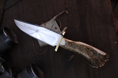 David Reed Backwoods Hunter 6" Fixed Blade / Elk Antler &amp; Brass Double Guard / Satin D2
