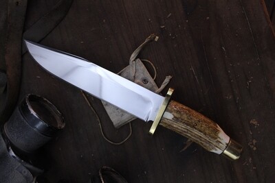 David Reed Riese Jager Messer 8" Fixed Bowie / Elk Antler &amp; Brass Double Guard / Satin D2