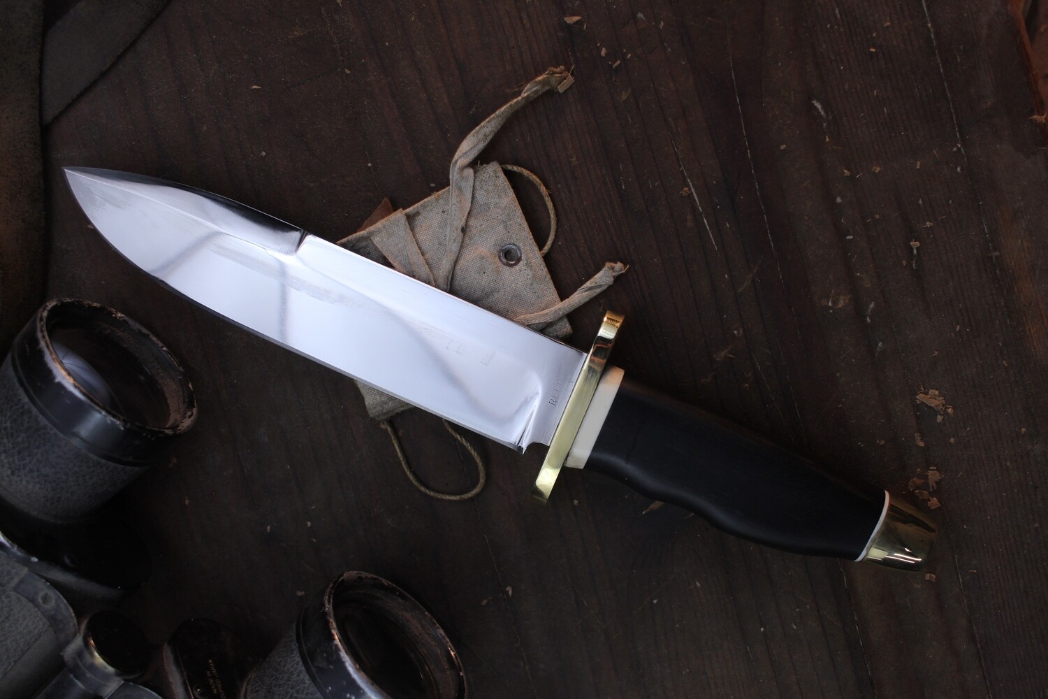 David Reed Backwoods Fighter 7.25&quot; Fixed Blade / Ebony With Brass Pommel &amp; Double Guard / Satin D2