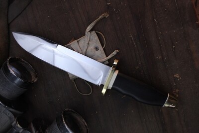 David Reed Backwoods Fighter 7.25" Fixed Blade / Ebony With Brass Pommel &amp; Double Guard / Satin D2