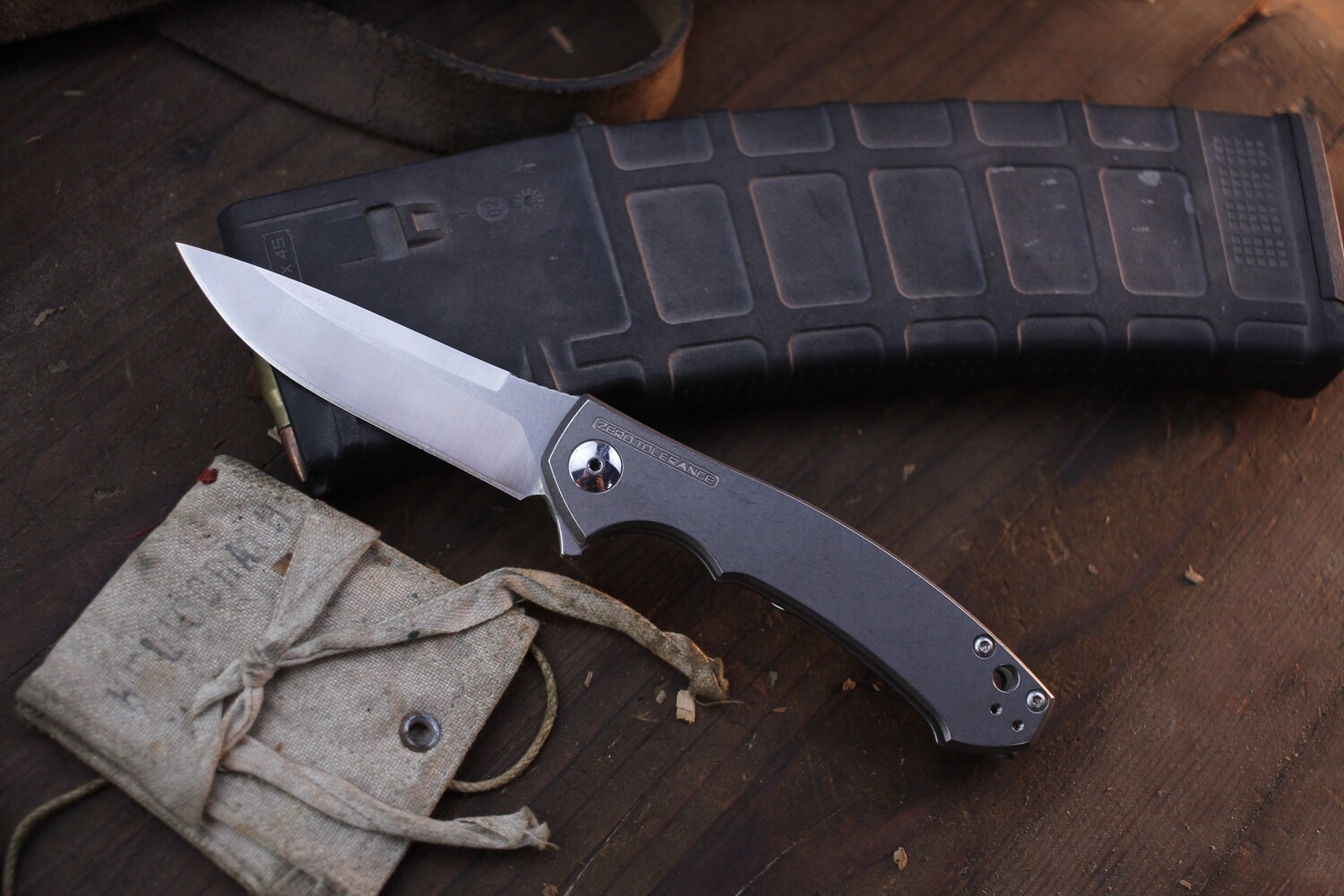 Zero Tolerance 0450 Sinkevich 3.25&quot;  Flipper Titanium Knife / Satin / MXG Gear Clip( Pre Owned )
