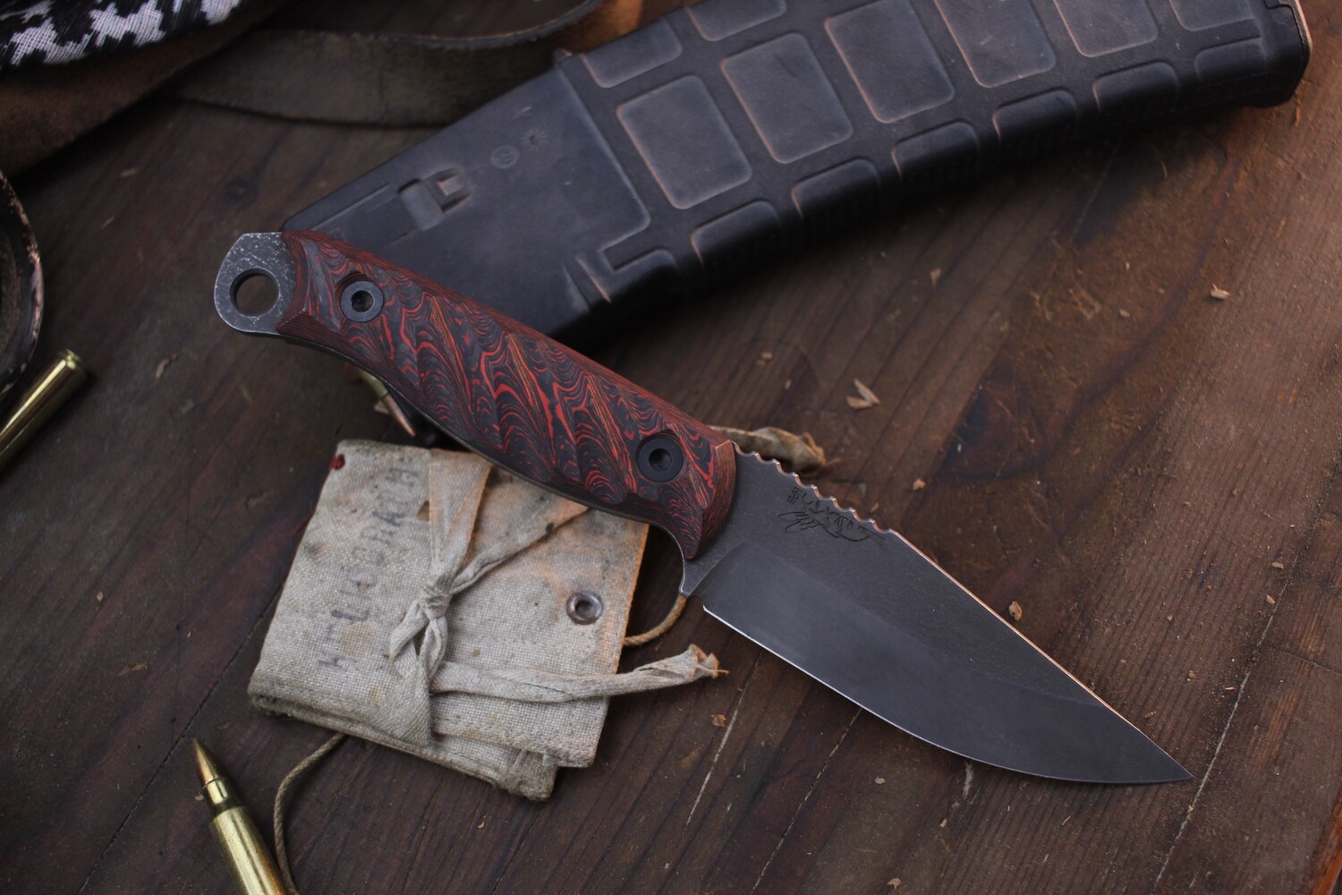 Half Face Blade Crow Jr. 4&quot; Fixed Blade / Lava Flow Carbon Fiber / Acid Washed S35VN ( Pre Owned )