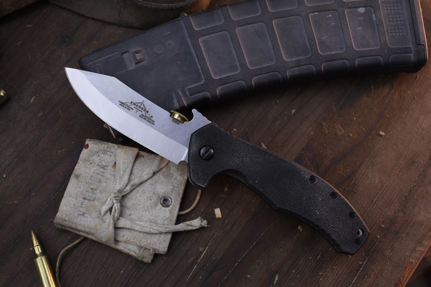Emerson Combat Fighter SF 3.75&quot; Folding Knife / Black G10 / Satin 154CM ( Pre Owned )