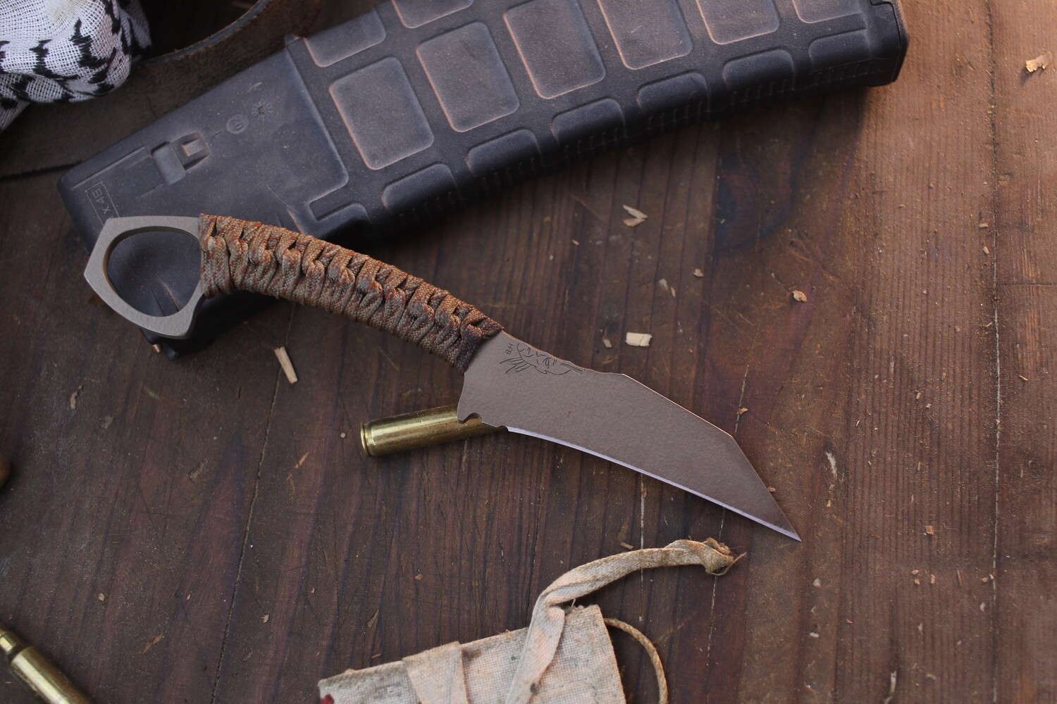 Half Face Blades SHPOS 3” Fixed Blade / Tan &amp; Red Paracord / Coyote Cerakote S35VN