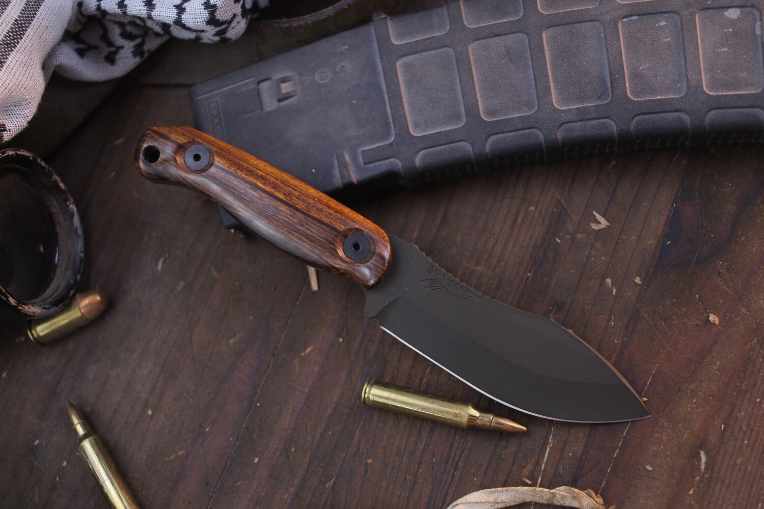 Half Face Blade Skinner Jr. 3.75&quot; Fixed Blade / Desert Ironwood / OD Green  Cerakote MagnaCut