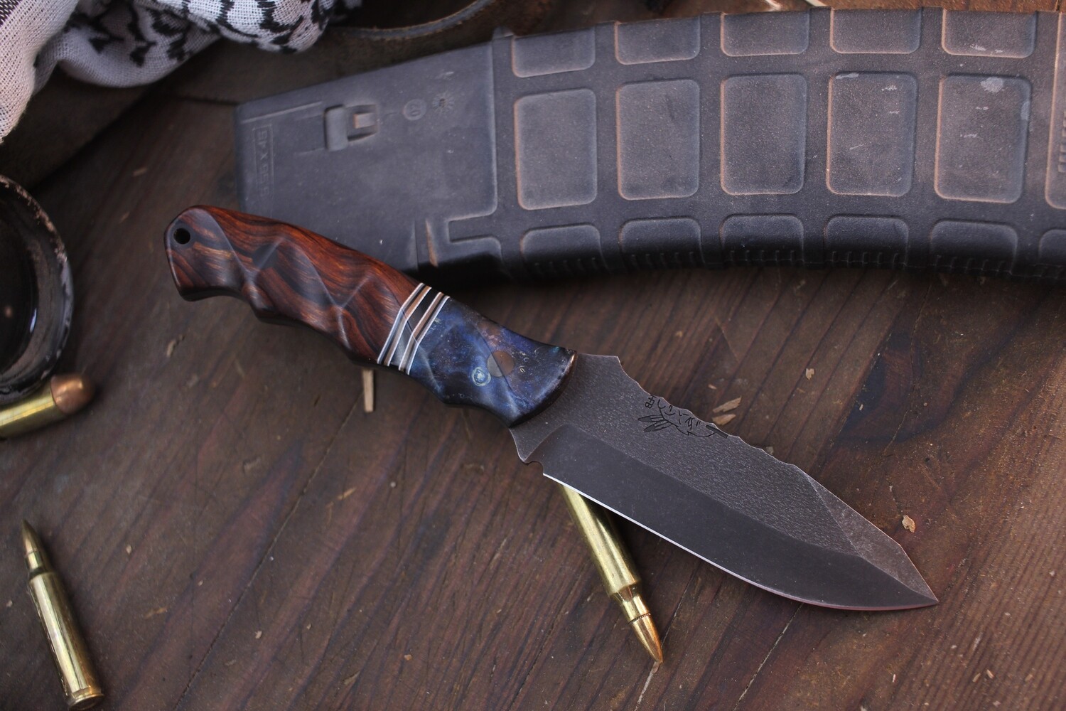 Half Face Blade Disaster Jr. 3.75” Fixed Blade / Dyed Box Elder Burl &amp; Desert Ironwood / Acid Washed CPM-3V