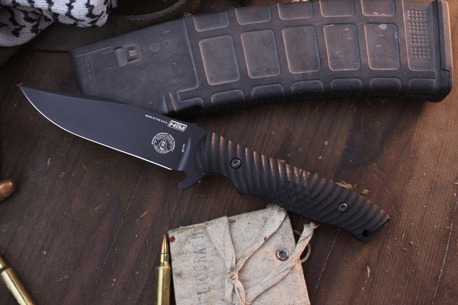 Hand Tech Made Grady Burrell Master Proven 1 4.2&quot; FIxed Blade / Black G10 / Black 154CM ( Pre Owned )