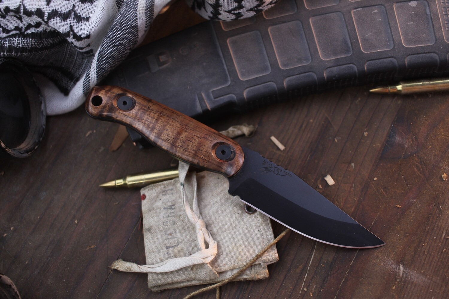 Half Face Blade Featherlight 3.35” Fixed Blade / Koa Wood / Grey Cerakote MagnaCut