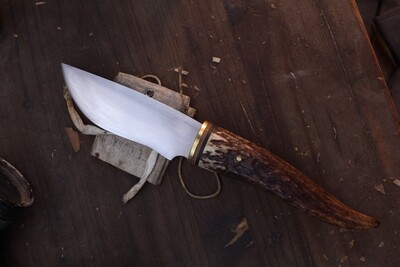 Highlands Forge 5" Fixed Blade Hunter / Moose Antler Tine /  Satin Forged 1095
