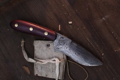 Highlands Forge 4.75&quot; Fixed Blade Hunter / Purple Heartwood / Alaskan Forged 1095 Core San Mai