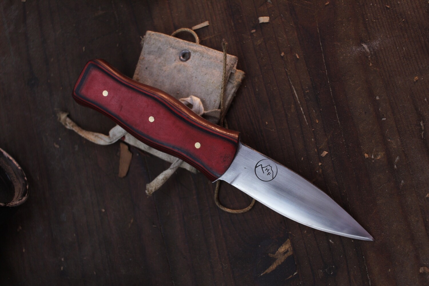 Highlands Forge Sgian Dubh 3&quot; Fixed Blade / Red Ultrex / Forged Satin 1095