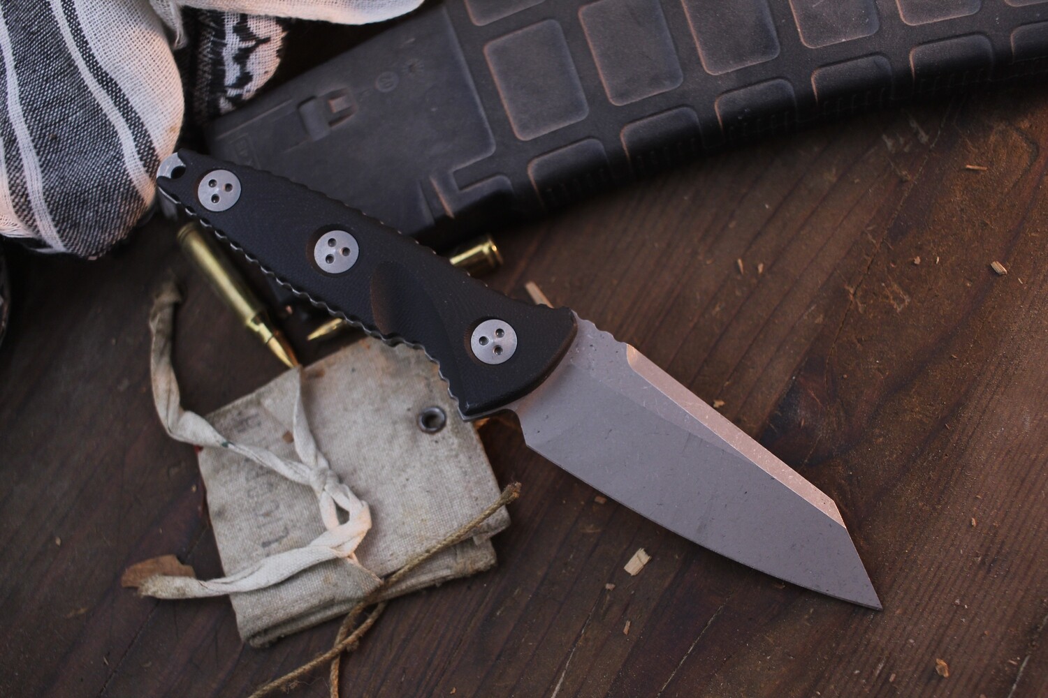 Microtech Socom Alpha Mini Warcom 3.7&quot; Fixed Blade / Black G-10 / Apocalyptic ( Pre Owned )
