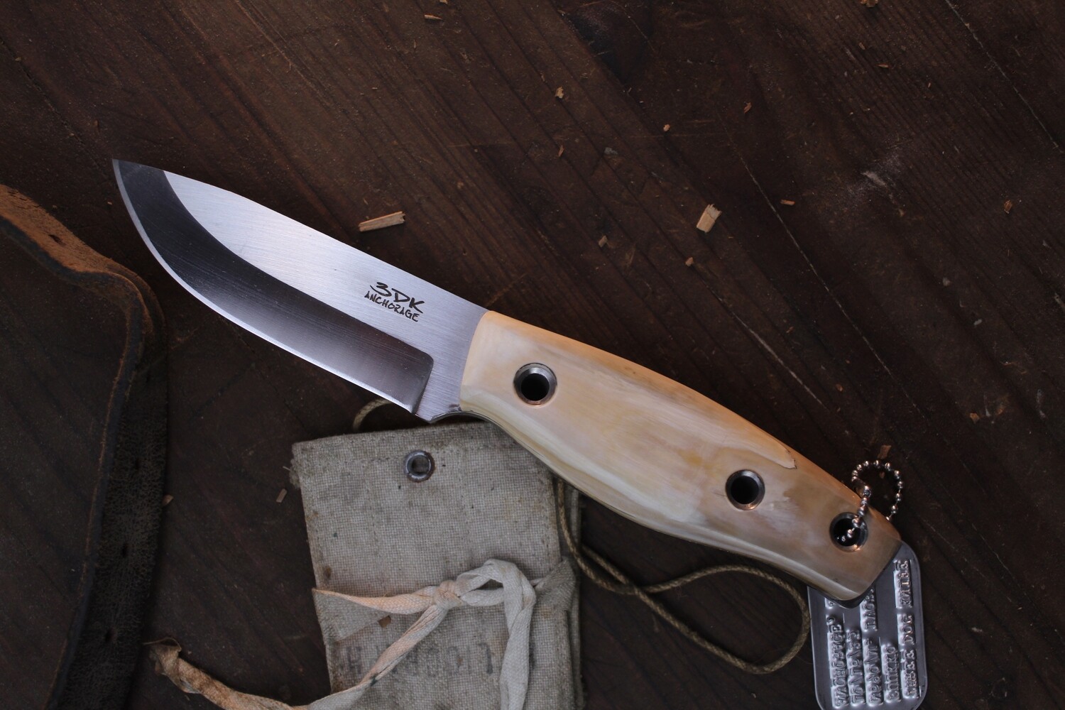 3DK Fuukko 3.75&quot; Fixed Scandi, N690 Blade / Mammoth Ivory