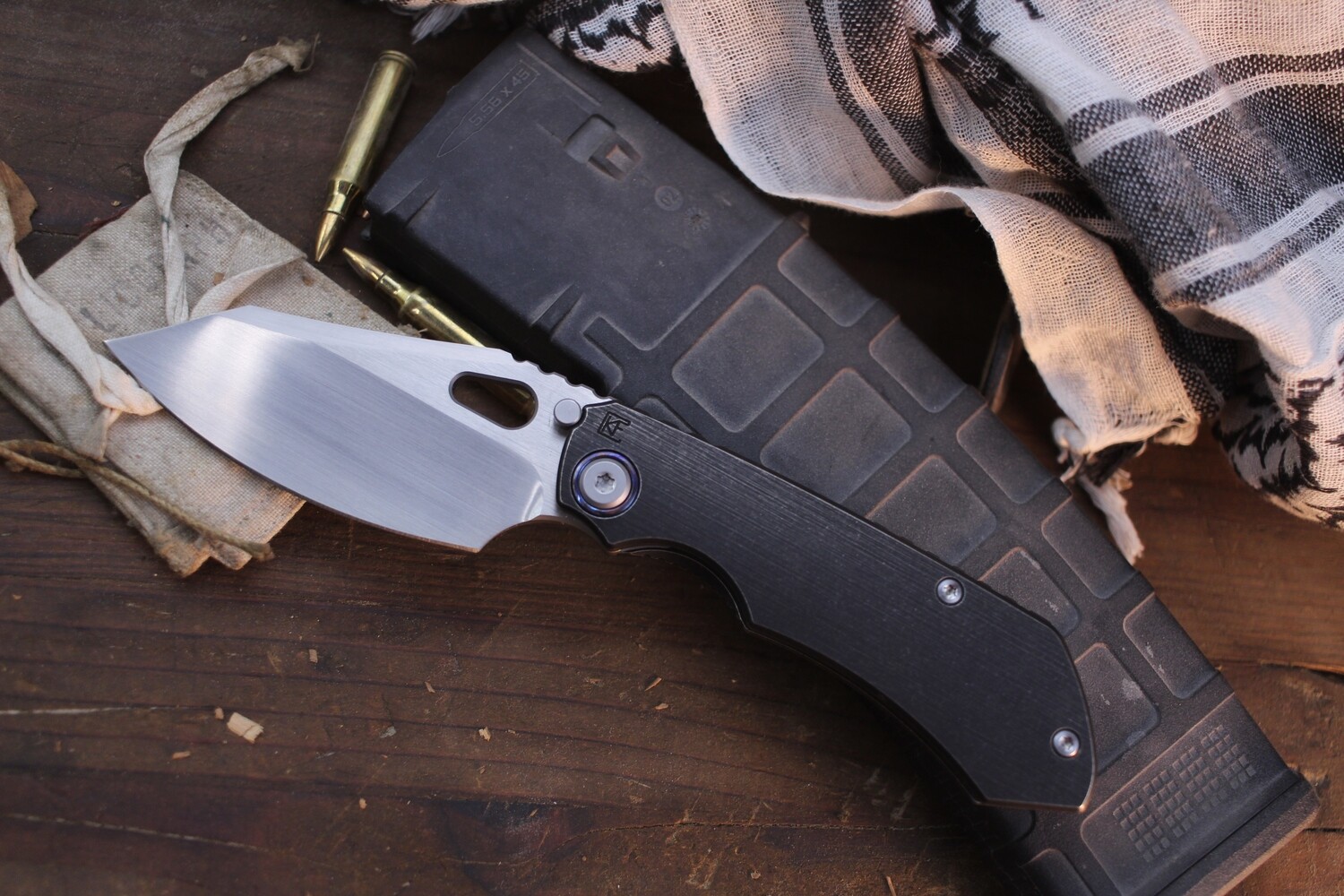 CKF Rotten Evo 3.0 3.74&quot; Folding Knife / Titanium &amp; Timascus Pivot Collar / Satin M390 ( Pre Owned )