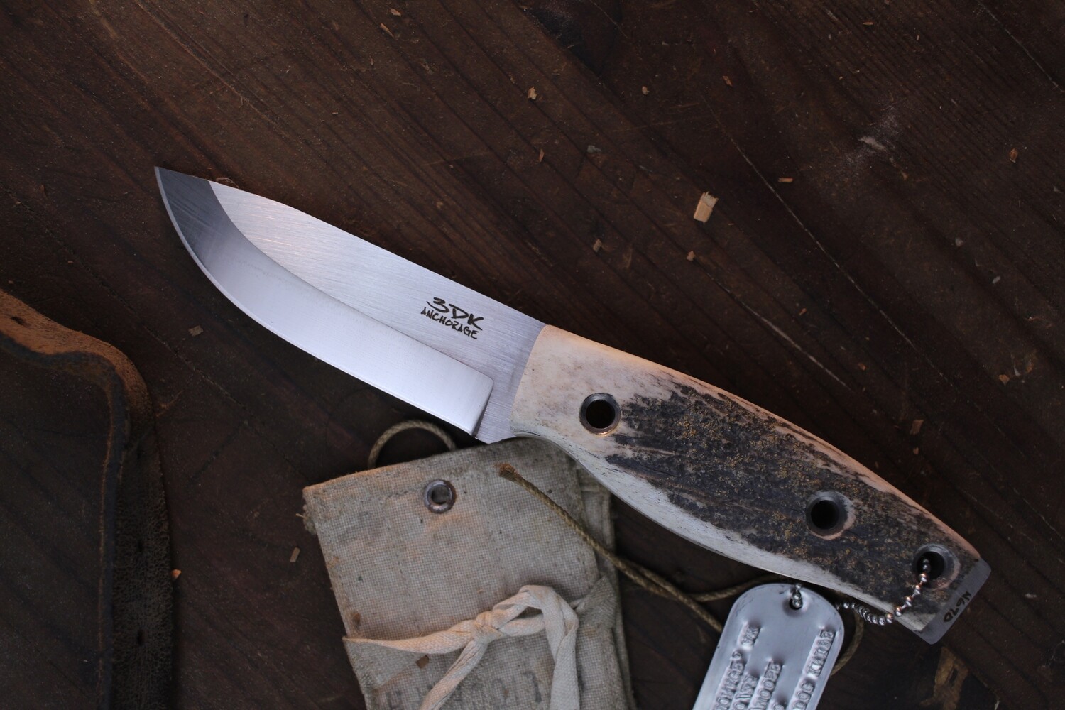 3DK Fuukko 3.75&quot; Fixed Scandi, N690 Blade / Moose Antler