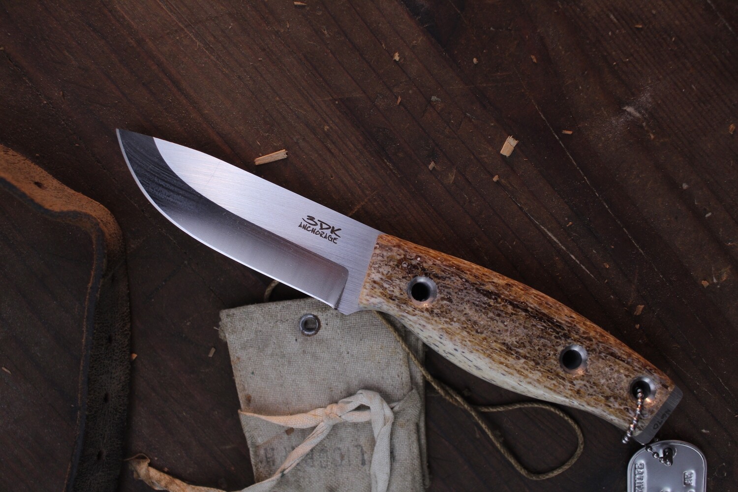 3DK Fuukko 3.75&quot; Fixed Scandi, N690 Blade / Whale Bone