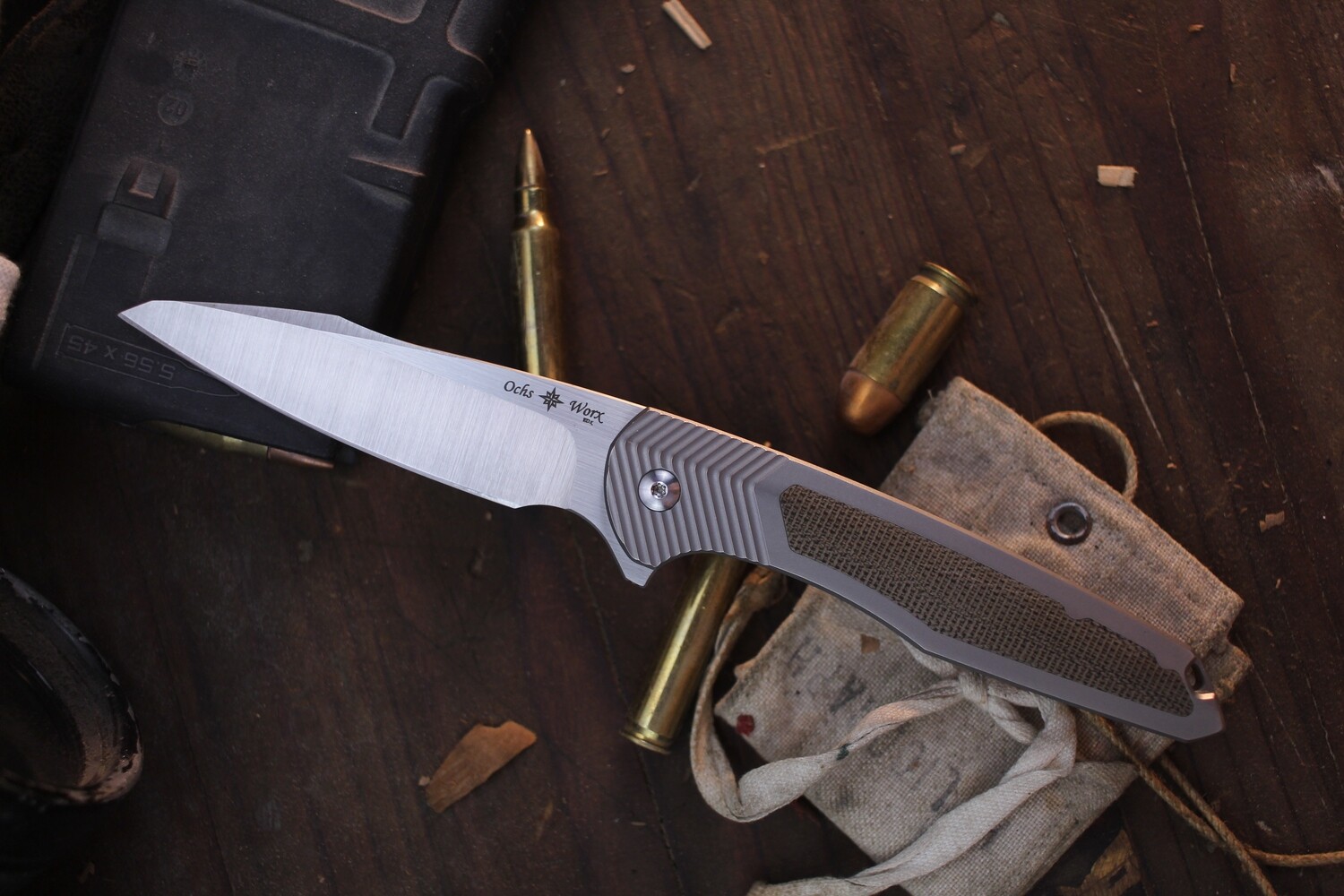 Ochs Worx Solarstorm EDX 3.4&quot; Framelock Flipper / OD Green Micarta / Satin M390 ( Pre Owned )