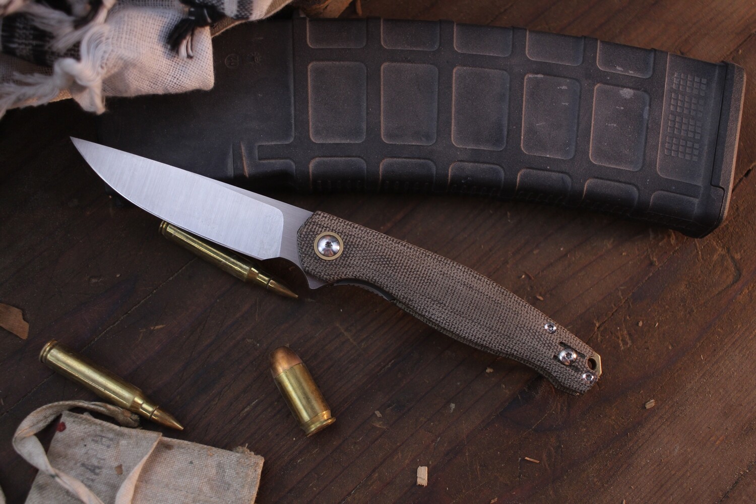 GiantMouse ACE Sonoma V2 3.44&quot; Linerlock Flipper / Green Canvas Micarta / Satin Elmax ( Pre Owned )