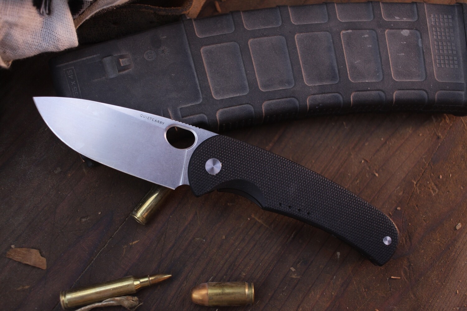Quiet Carry The Drift 2.98&quot; Framelock Folder / DLC Titanium &amp; Black G-10 / Stonewashed LC200N ( Pre Owned )