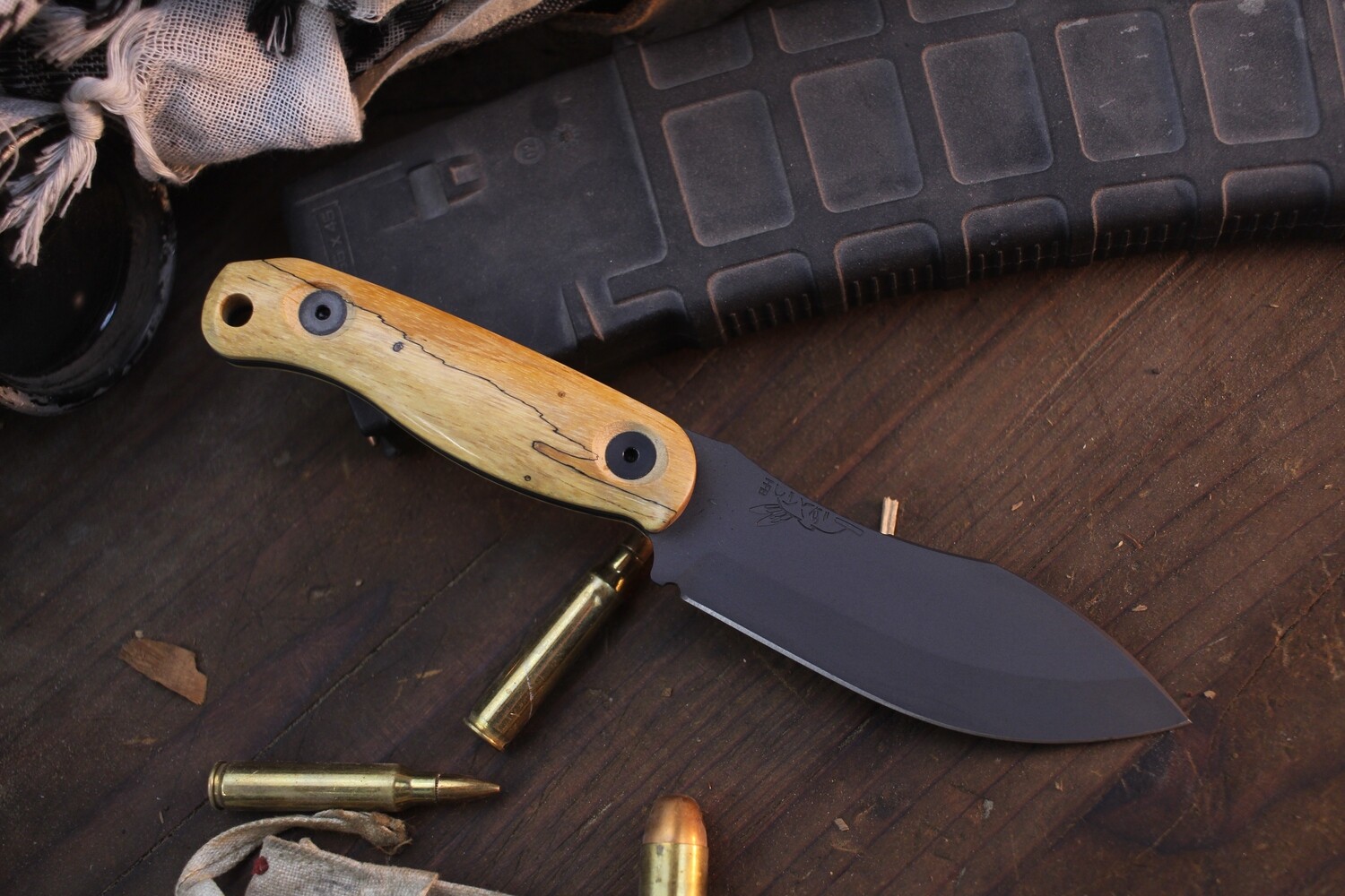 Half Face Blade Skinner Jr. 3.75&quot; Fixed Blade / Spalted Maple Wood / Grey Cerakote MagnaCut