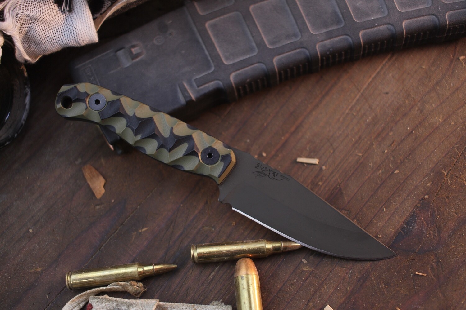 Half Face Blade Featherlight 3.35” Fixed Blade / OD Green &amp; Black G-10 / OD Green Cerakote MagnaCut