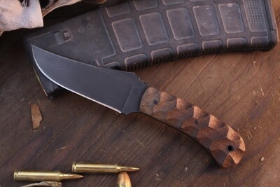 Winkler Knives Blue Ridge Hunter 4" Fixed Blade / Sculpted Walnut / Black 80CRV2