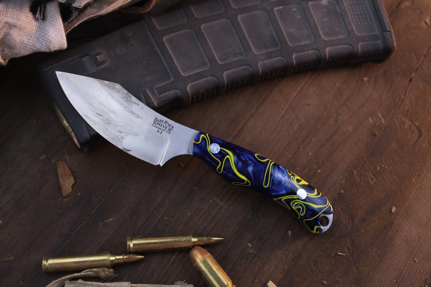 Bark River JX6  Companion 3.675&quot; Fixed Blade / Black &amp; Yellow Acrylic  / Satin A2 ( Pre Owned )