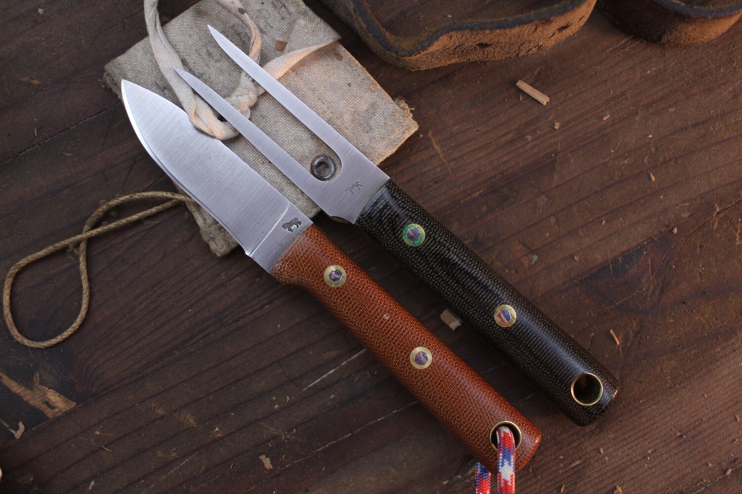 Blind Horse Knives Mess Kit  / Natural &amp; Black Micarta / Satin Flat Ground O1 ( Pre Owned )