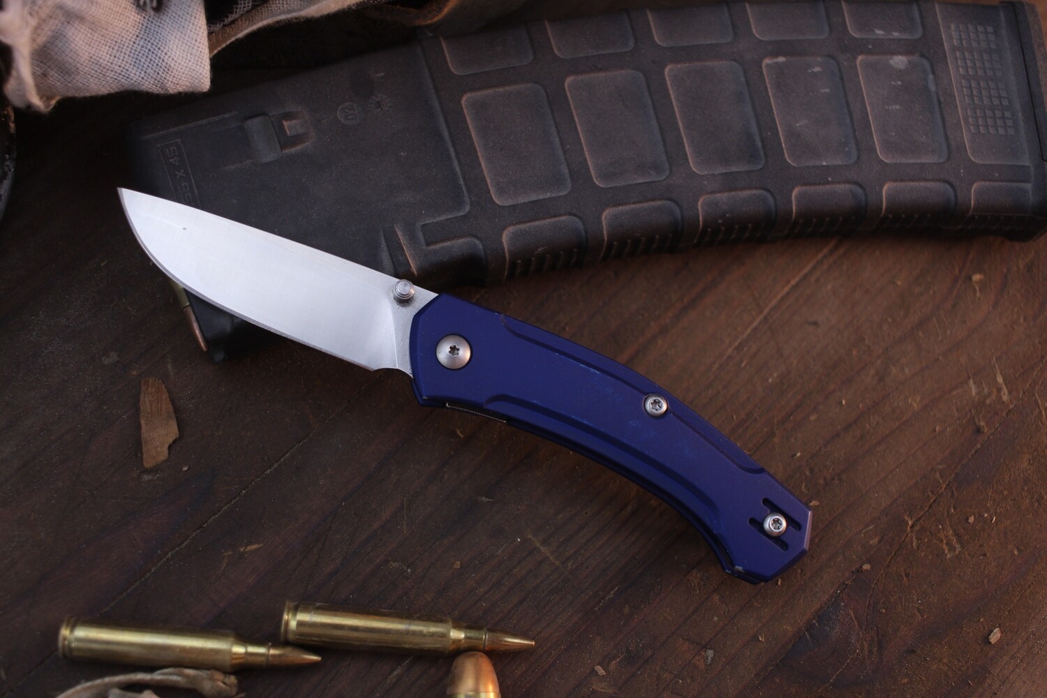 Giantmouse Ace Iona 2.875&quot; Folding Knife / Blue Aluminum / Satin M390 ( Pre Owned )