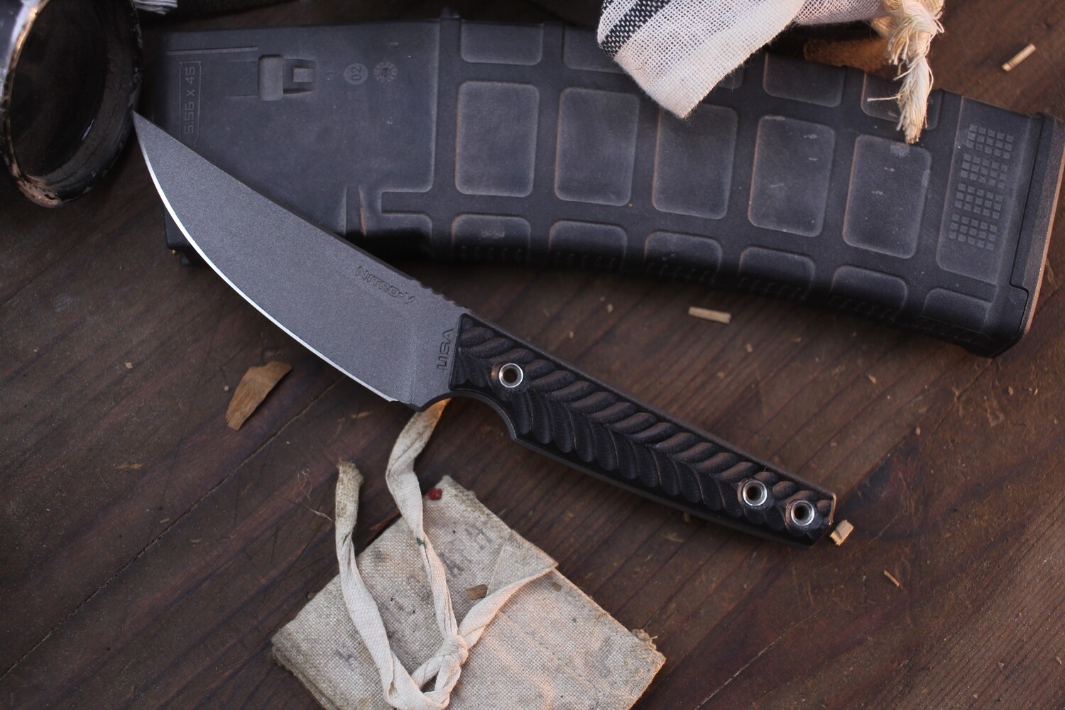 RMJ Tactical Unmei 4&quot; Fixed Blade / Black G10 / Tungsten Nitro-V ( Pre Owned )