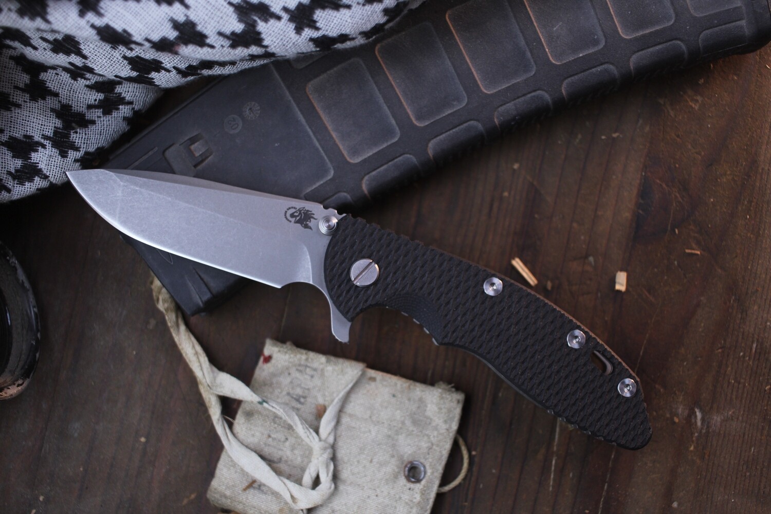 Hinderer XM-18 3.5&quot; Framelock Flipper / Black G-10 &amp; Working Finish Titanium / Working Finish S45VN Spanto