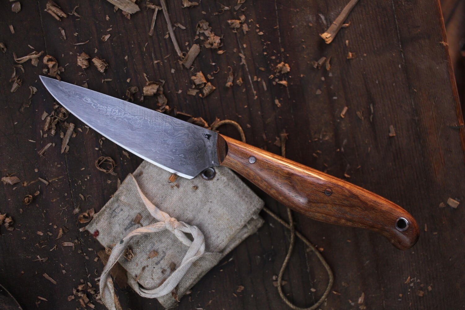 Mark Couch 3.75&quot; Drop Point Utility / Zebra Wood  / Alaskan Forged Damascus