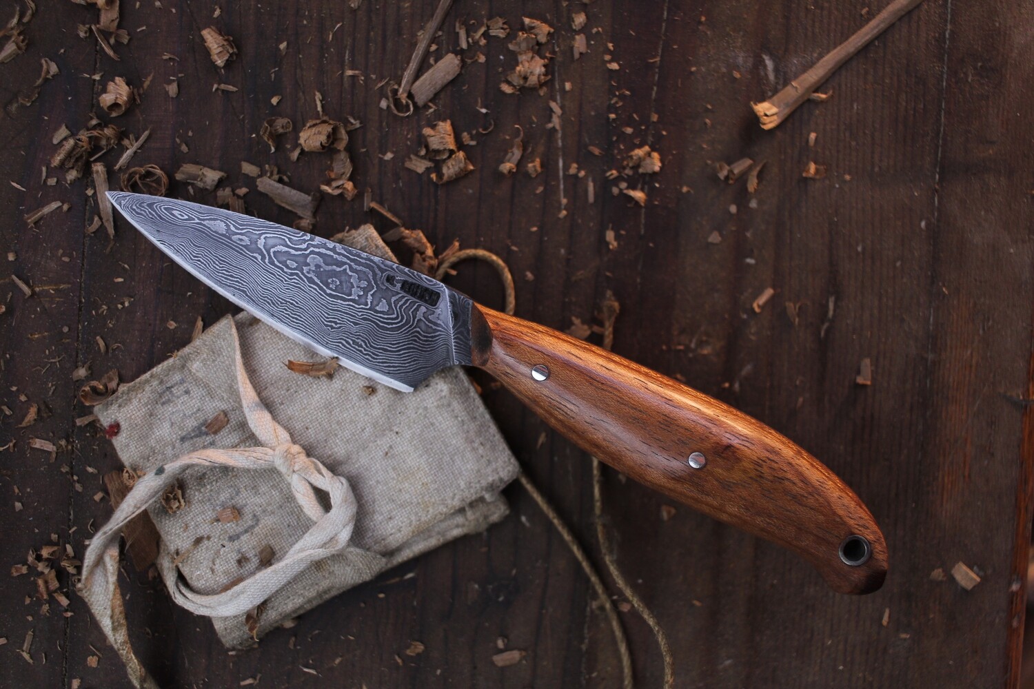 Mark Couch Small Utility 3&quot; Fixed Blade / Zebra Wood  / Alaskan Forged Damascus