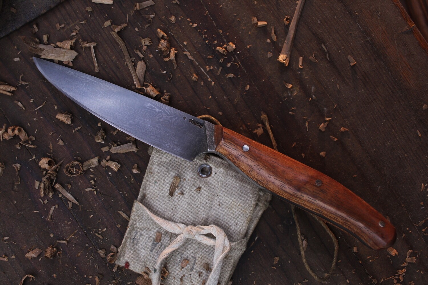 Mark Couch 4&quot; Drop Point Utility / Zebra Wood  / Alaskan Forged Damascus