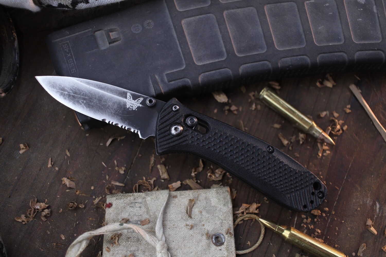 Benchmade Mini Presidio Ultra 2.9&quot; Folding Knife / Black Grivory / Black 440C / Serrated ( Pre Owned )